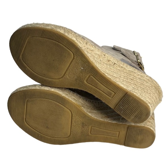 KANNA Women's Sz 39 / 8 Beige Brown Suede Ankle Strap Wedge Espadrille Sandals - Picture 13 of 15